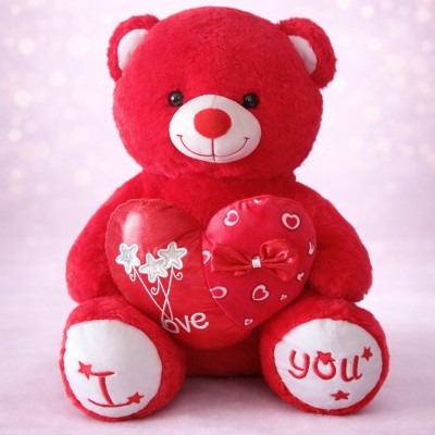 Red Teddy With Heart Pillow -30 CM