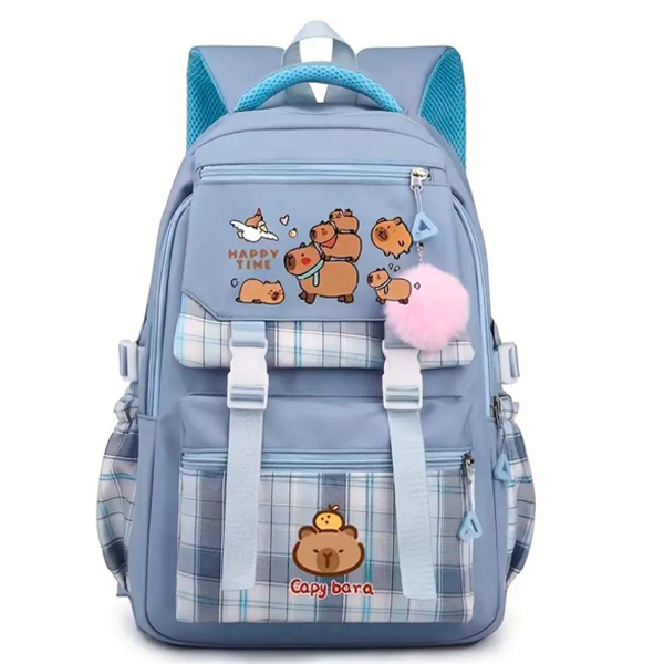 Casual Style Nylon Backpack with Capybara Print