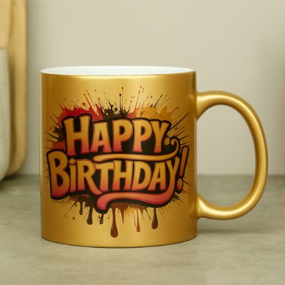 Happy Birthday Mug - Gold