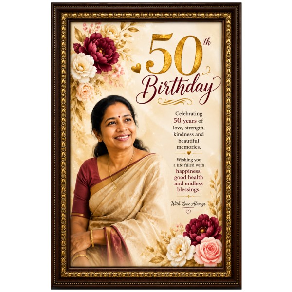 50th Birthday Elegant Floral Memory Frame-12*18 50th Birthday Elegant Floral Memory Frame-12*18