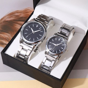 Fashion Couple Quartz Wristwatch -Silver Black