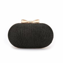 Elegant Rhinestones Egg Shape Clutch -Black