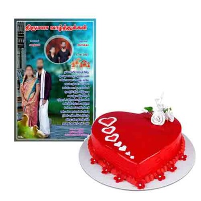 Red Heart Cake With Wedding Frame Red Heart Cake With Wedding Frame