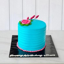 Blue Cake With Pink Rose