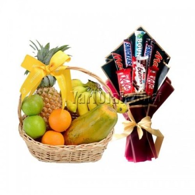 Fruit Basket With Chocolate Bouquet Fruit Basket With Chocolate Bouquet