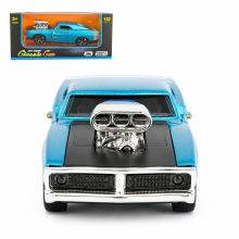 Metallic Blue Muscle Car with Supercharged Engine – 1:32 Die-Cast Model